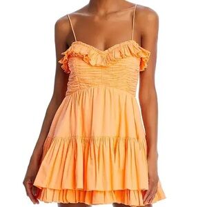 LoveShackFancy Linny Mini Dress Tangerine NWT Ruched Ruffle Tiered Orange Size M